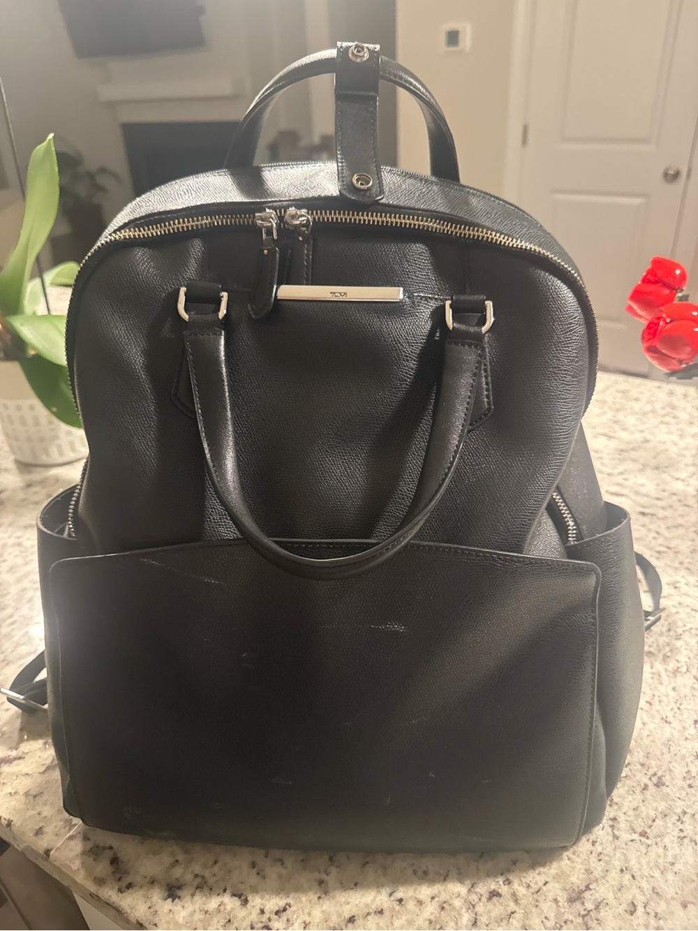 TUMI Voyageur Black Leather Backpack Laptop Travel Bag